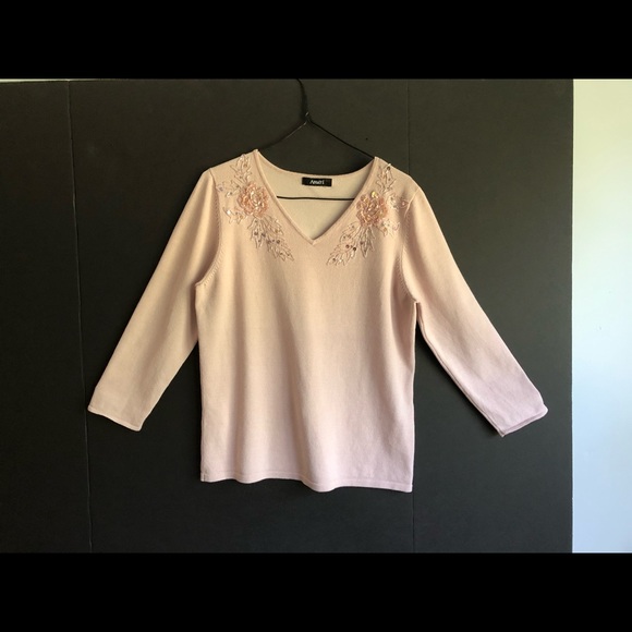 Amari V Neck Dressy Sweater Sequins and Beads Med - Picture 12 of 16